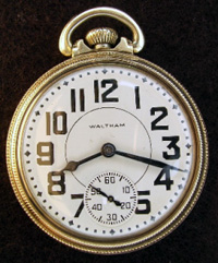 Waltham open face 16 size Riverside model railroad pocket watch